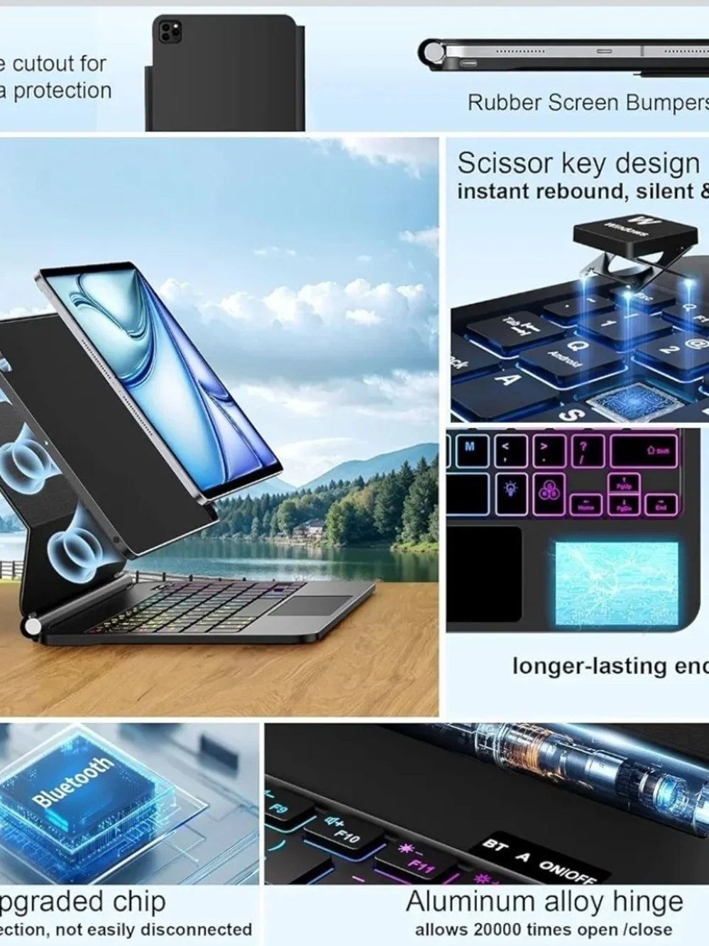 iPad Air 13 M4 M3 M2 Keyboard Case Pro 12.9 Backlit Trackpad Magnetic Stand